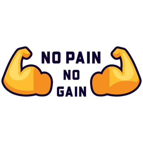Hình minh họa cơ bắp và dòng chữ No Pain, No Gain, biểu tượng của sự nỗ lực và quyết tâm thành công.
