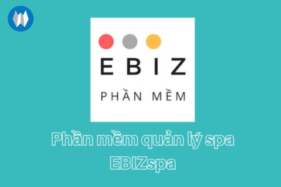 Alt text: Logo EBIZspa trên nền xanh, phần mềm quản lý spa hiệu quả.