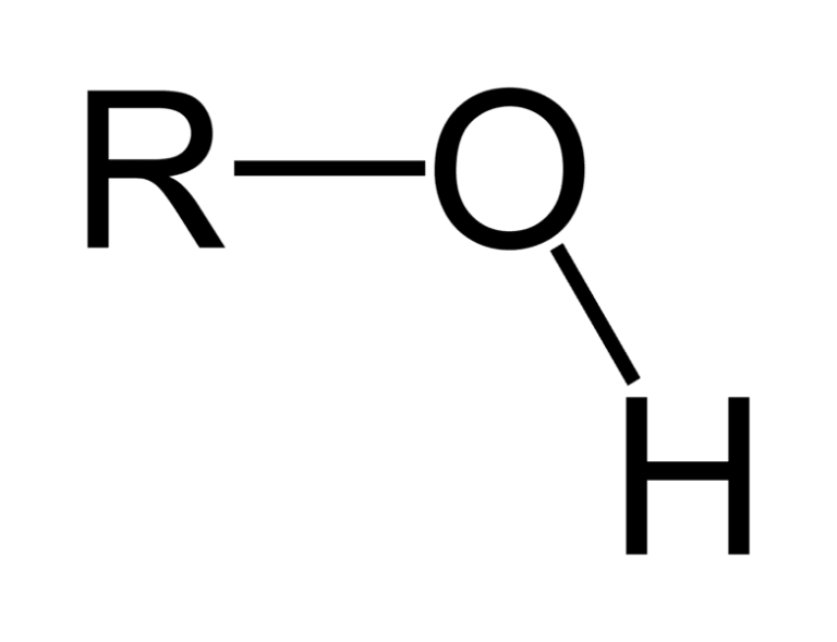 Công thức cấu trúc rượu: R-OH, biểu diễn nhóm chức -OH gắn với nhóm gốc R.