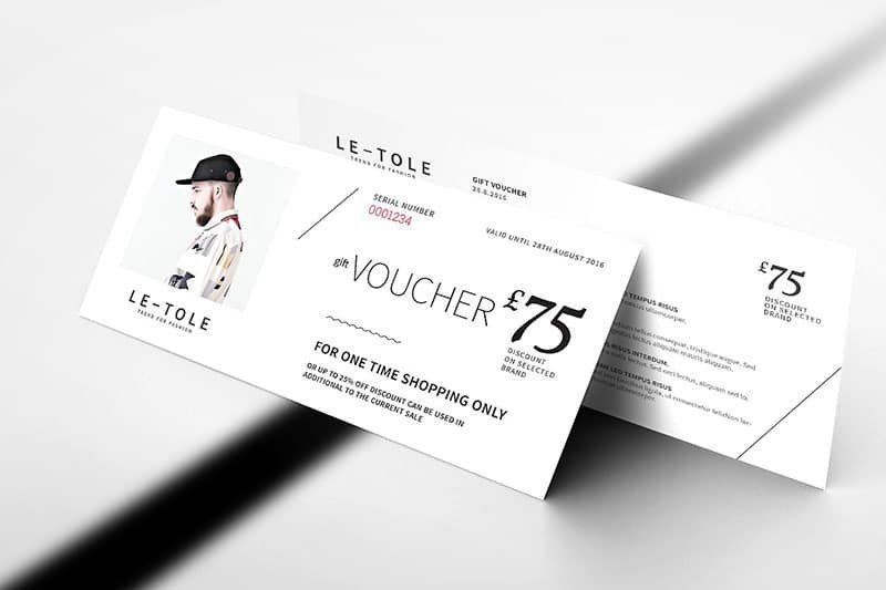 Voucher quà tặng £75 từ Le-Tole, hạn dùng đến 28/8/2016, áp dụng cho mua sắm một lần.