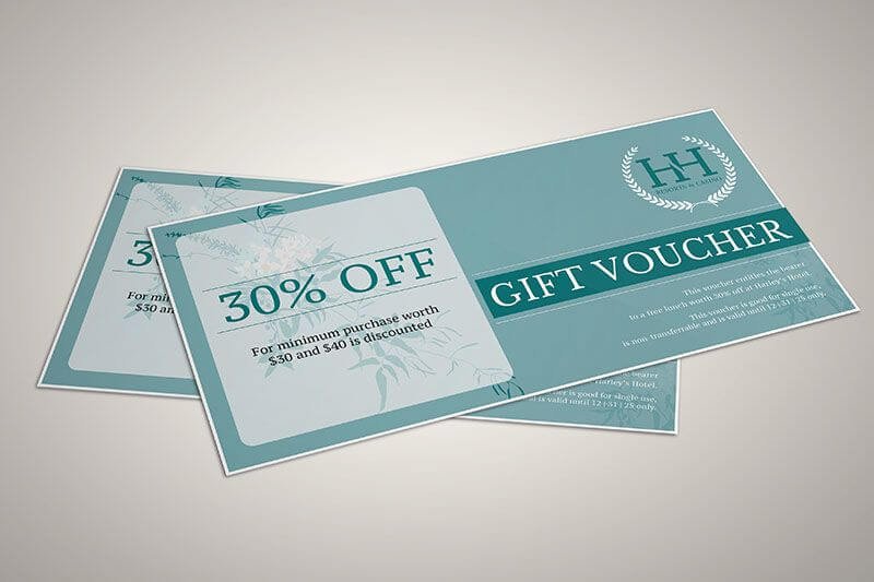 Phiếu quà tặng giảm giá 30% màu xanh lá cây, khuyến mãi mua hàng tối thiểu 30 đô la.