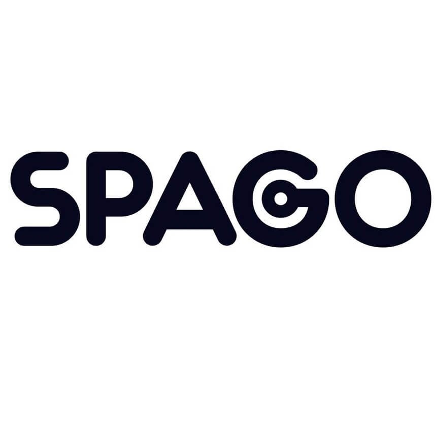 Logo SPAGO với chữ đen trên nền trắng, thiết kế đơn giản và hiện đại.
