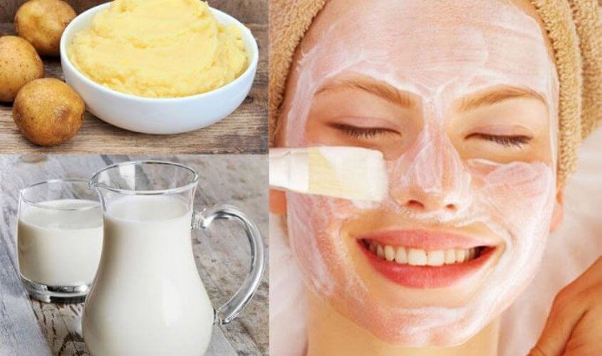 Khoai tây nghiền, sữa tươi và người đắp mặt nạ dưỡng da.