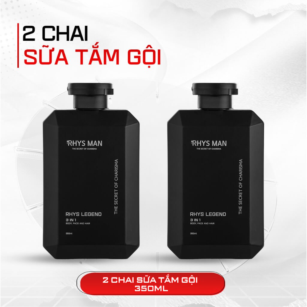 Hai chai sữa tắm gội màu đen, mỗi chai dung tích 350ml, đặt trên nền trắng.