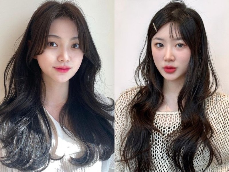 Tóc dài xoăn sóng cho người tóc mỏng mặt tròn