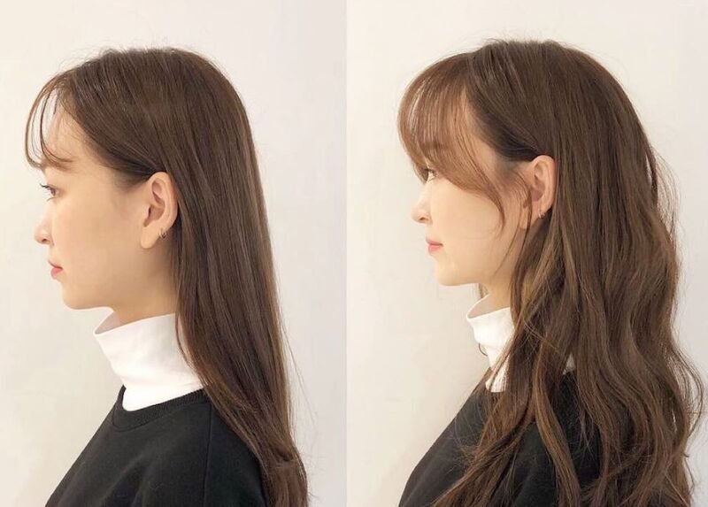 Tóc dài uốn phồng chân cho người tóc mỏng mặt tròn