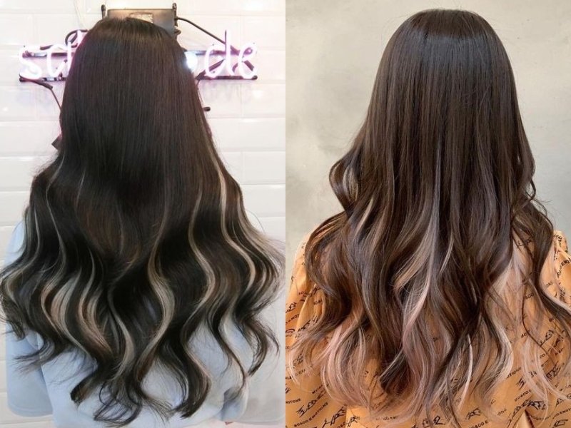 Tóc highlight uốn đuôi gợn sóng