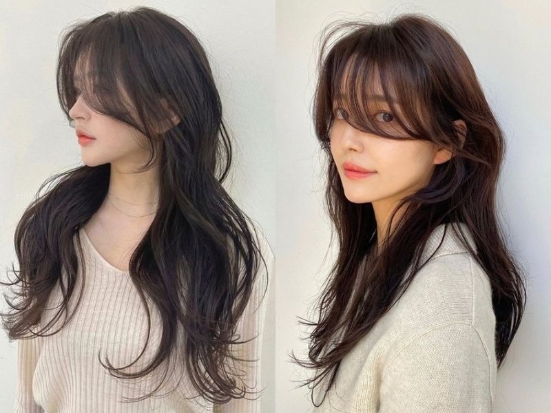 Tóc uốn gợn sóng dài mái bay